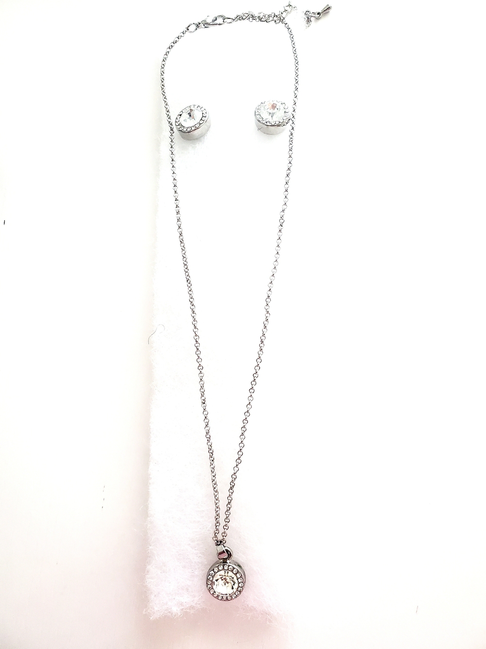 Silver Crystal Pendant Necklace and Stud Earrings Set - Unbranded